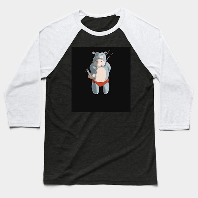 Happy Hippo Baseball T-Shirt by Dr Paul Art